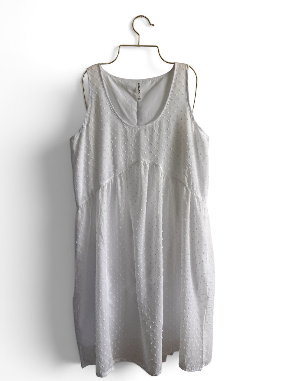 Zenana Swiss Dot Babydoll dress in White